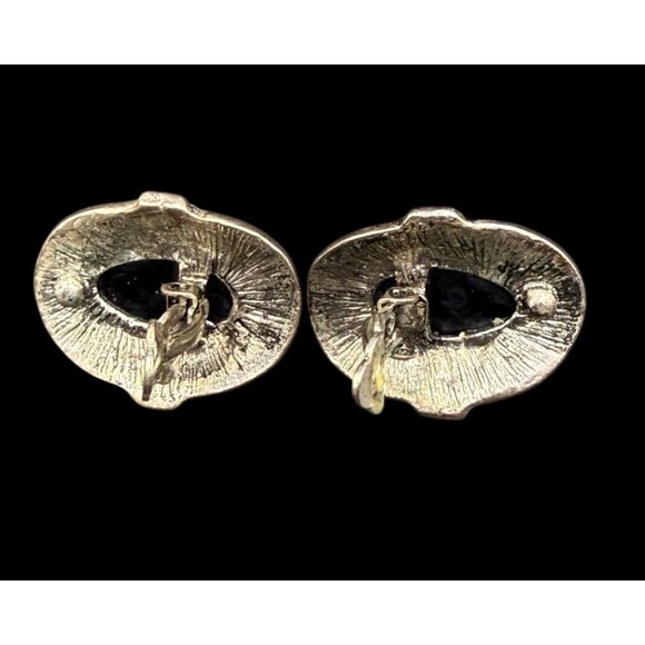 Vintage 80s Silver Blue Purple Faux Cabochon Tone Clip-On Earrings Lot 4 Pairs - Picture 9 of 13